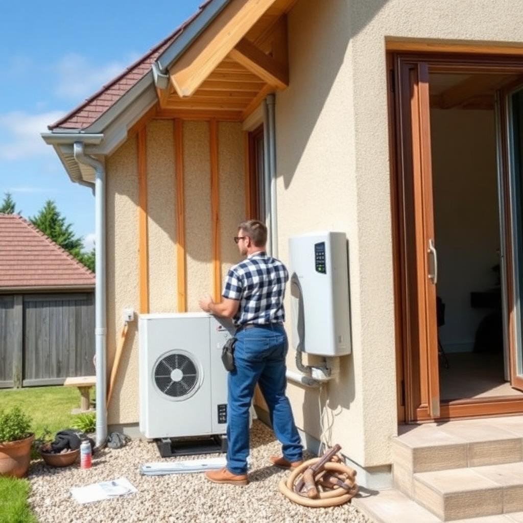 Installation d'une pompe à chaleur et isolation extérieure d'une maison